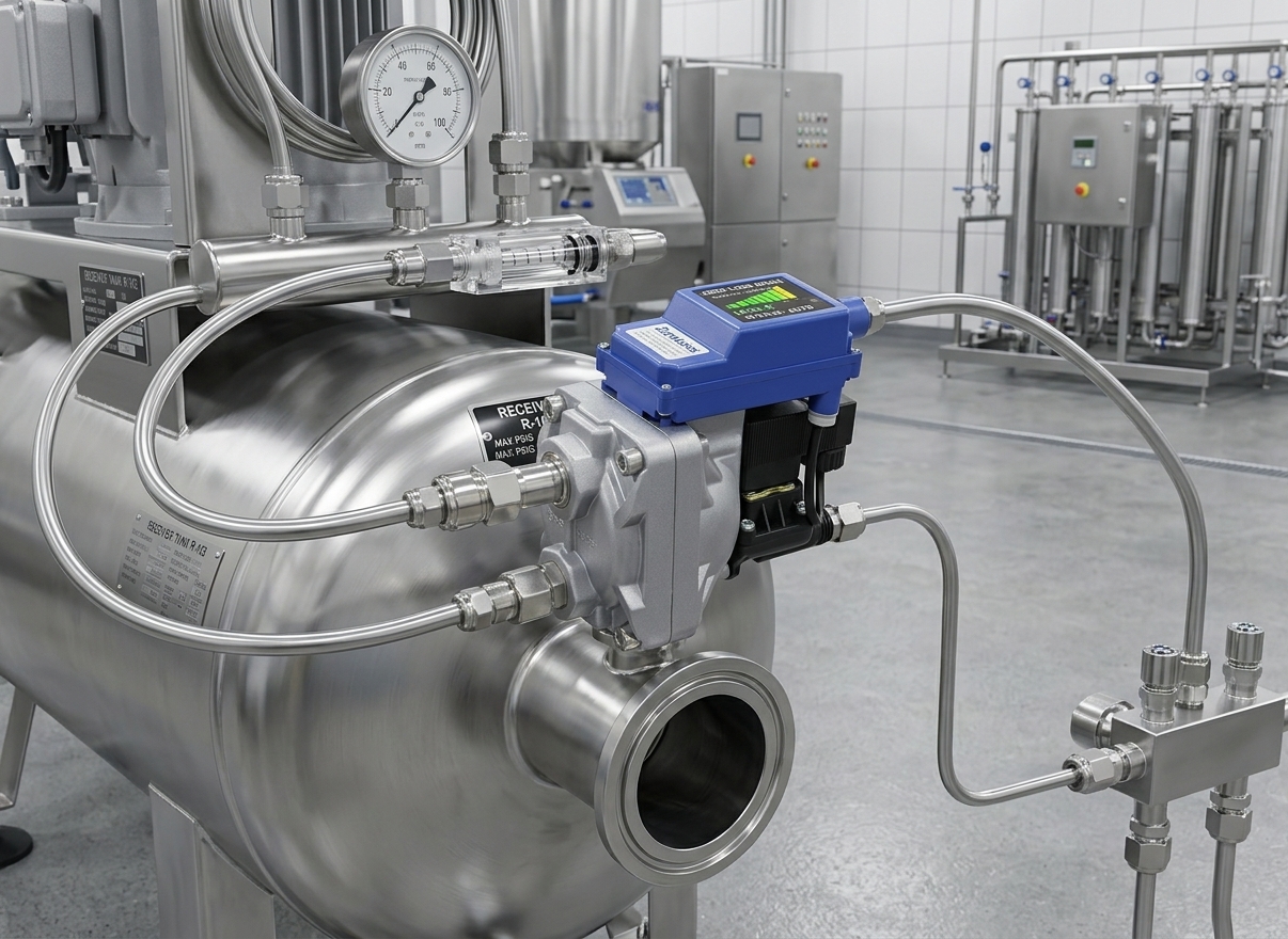 ZeroLoss electronic smart condensate drain valve installed on compressed air treatment equipment