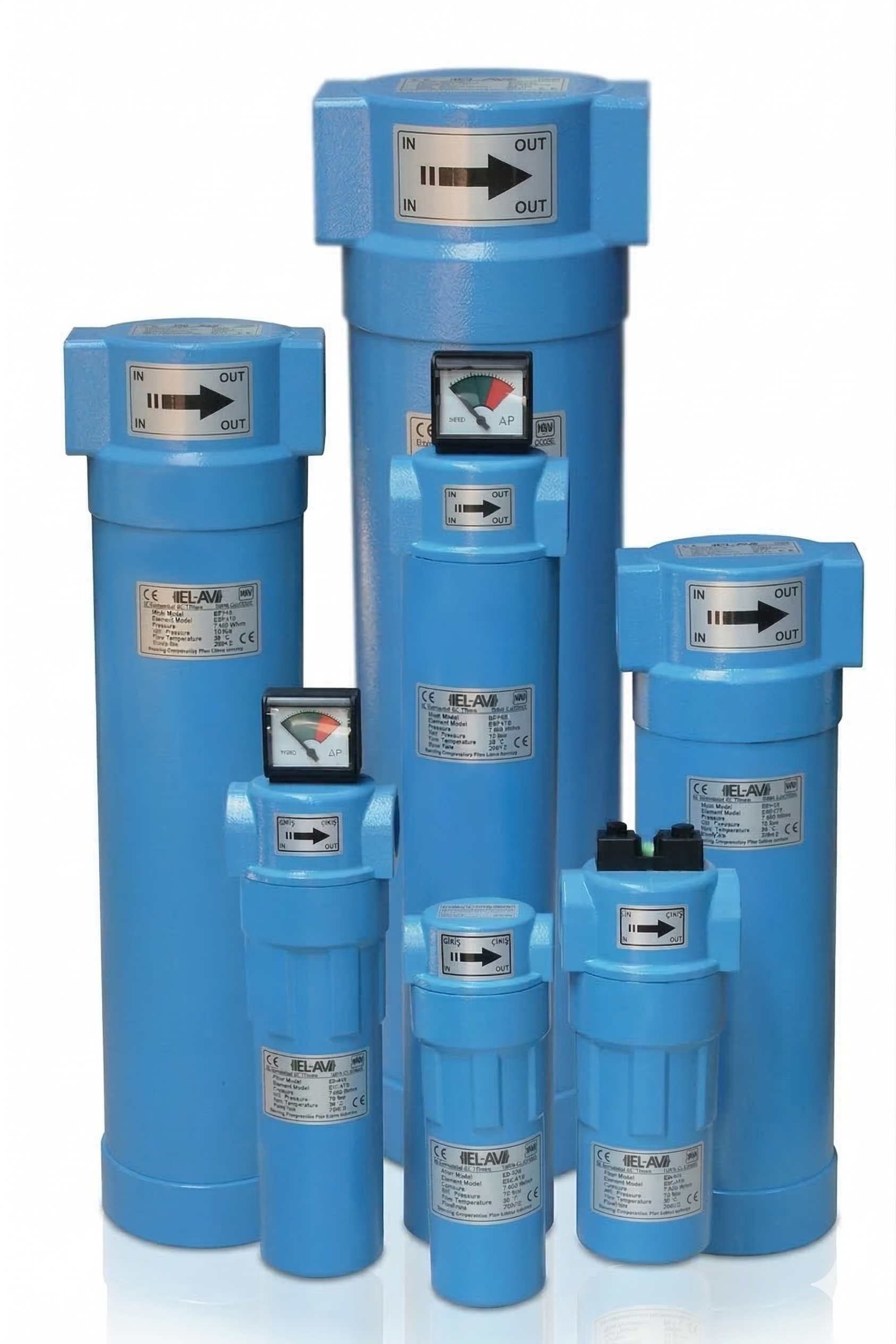 EF Series inline compressed air filter housing for particulate and oil filtration.